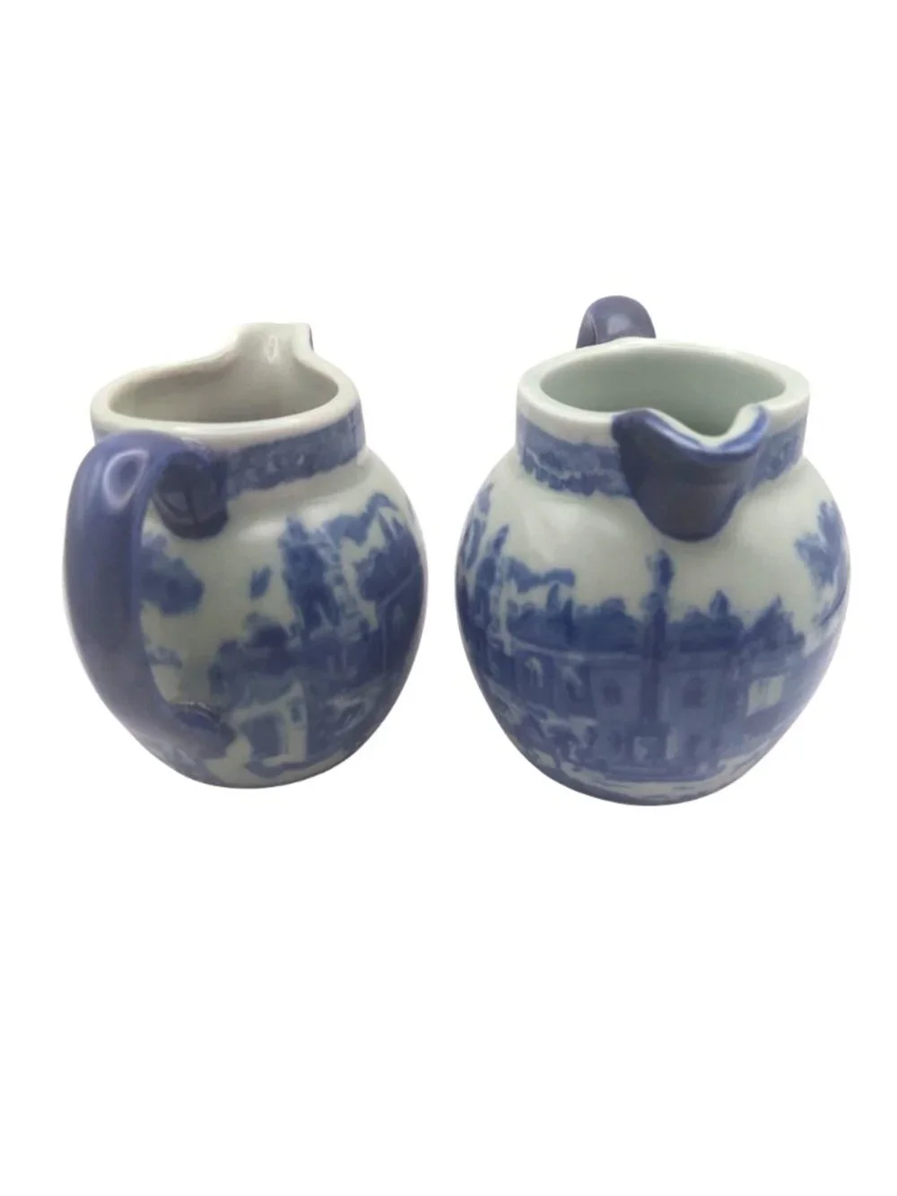 Victoria Ware Flow Blue Creamer Set of 2 Ironstone Transferware Pitchers Vintage